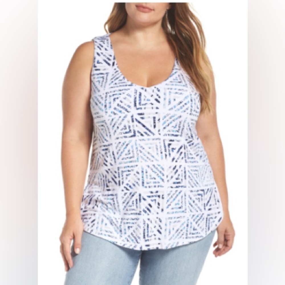 Tart ‘Ansley’ Geometric Tank Top - White and Blue
